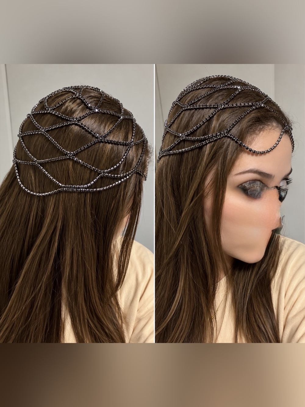 Beaded Hair Headpiece in Black & Brown Like New